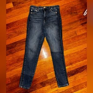 Banana Republic high rise skinny jeans, size 4, black piping down sides of legs